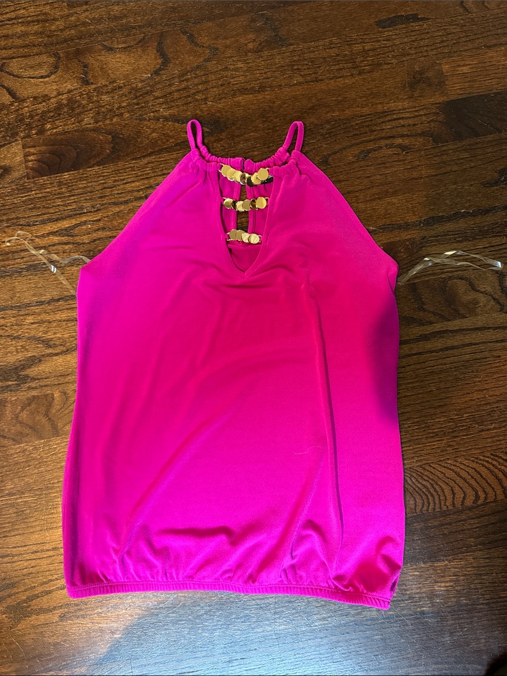 Vintage INC International Concepts Magenta dress tank top w/ gold charm decor.